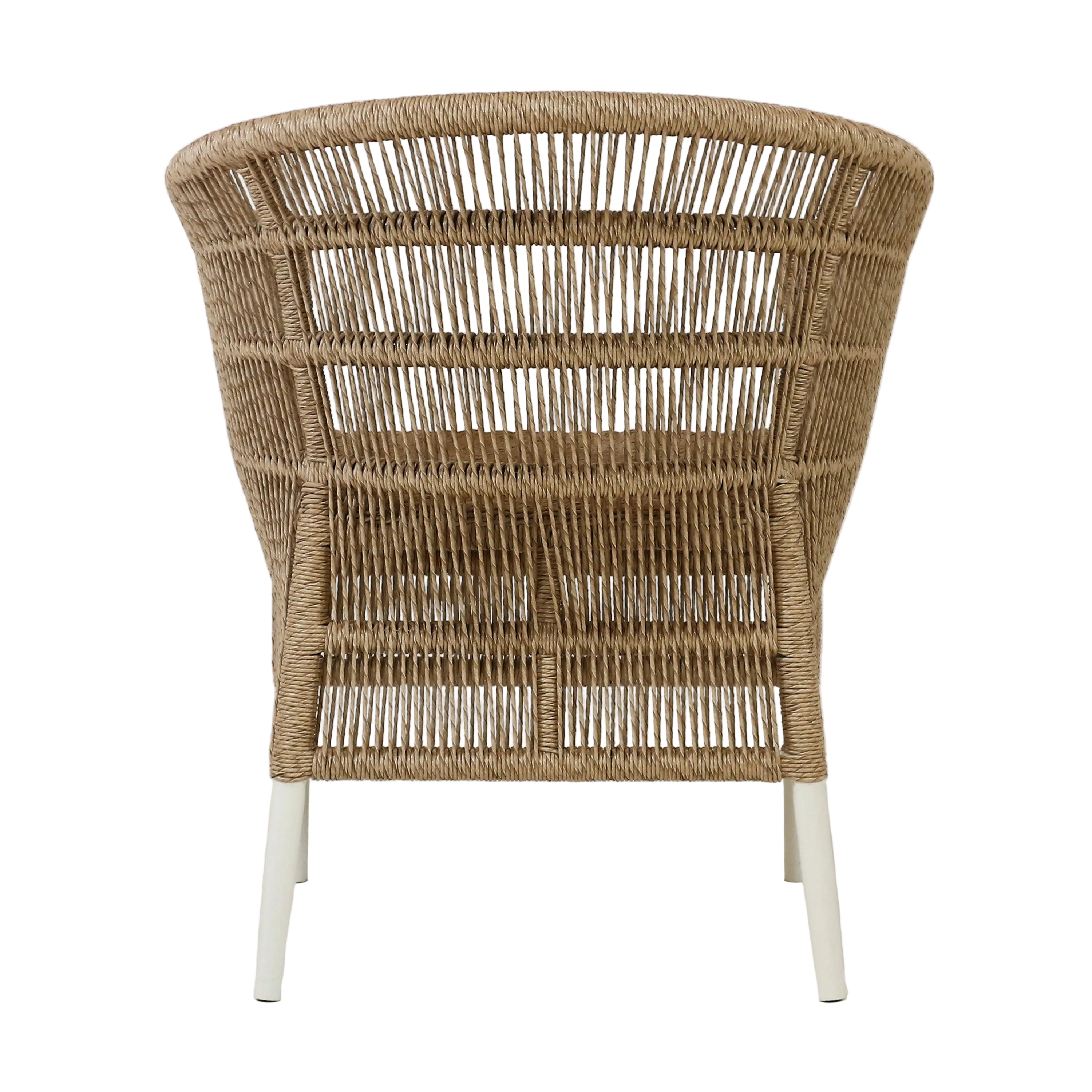 interiortonic.com rear view of the Sirena Wicker chair with white legs on a light background