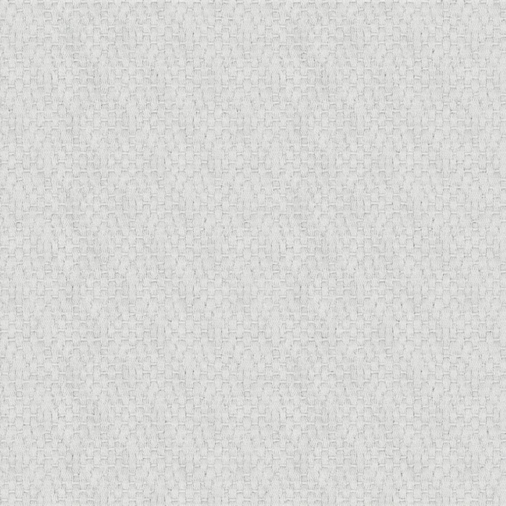Close-up of a light gray neutral woven upholstery fabric swatch showing a subtle basket-weave texture; 30% cotton and 70% polyester, suitable for contemporary and modern sofas.