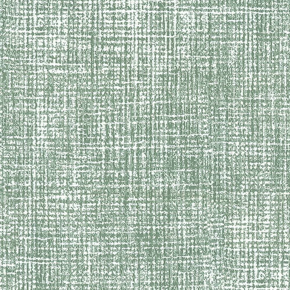Close-up view of 100% polyester upholstery fabric in sage green and white with a subtle crosshatch texture, suitable for contemporary sofas.