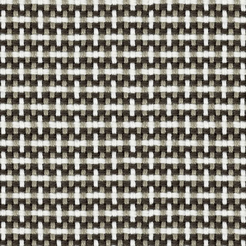 Close-up of 100% acrylic upholstery fabric showing a tight woven checkerboard pattern in beige and white, a neutral contemporary texture suitable for sofas and modern indoor furnishings.