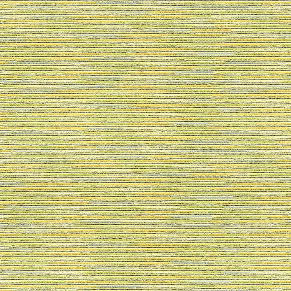 Close-up of a contemporary viscose, acrylic and polyester upholstery fabric with fine horizontal yellow-green and gray textured stripes, ideal for sofas and modern seating.