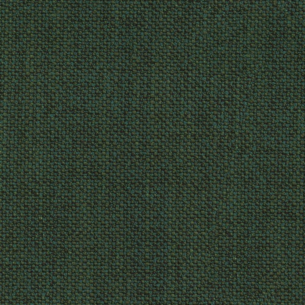 Close-up of a dark green textured upholstery fabric swatch with subtle teal flecks, a woven blend of 15% cotton, 20% rayon, 10% wool, 22% acrylic and 33% triacetate, suited for contemporary modern sofas.