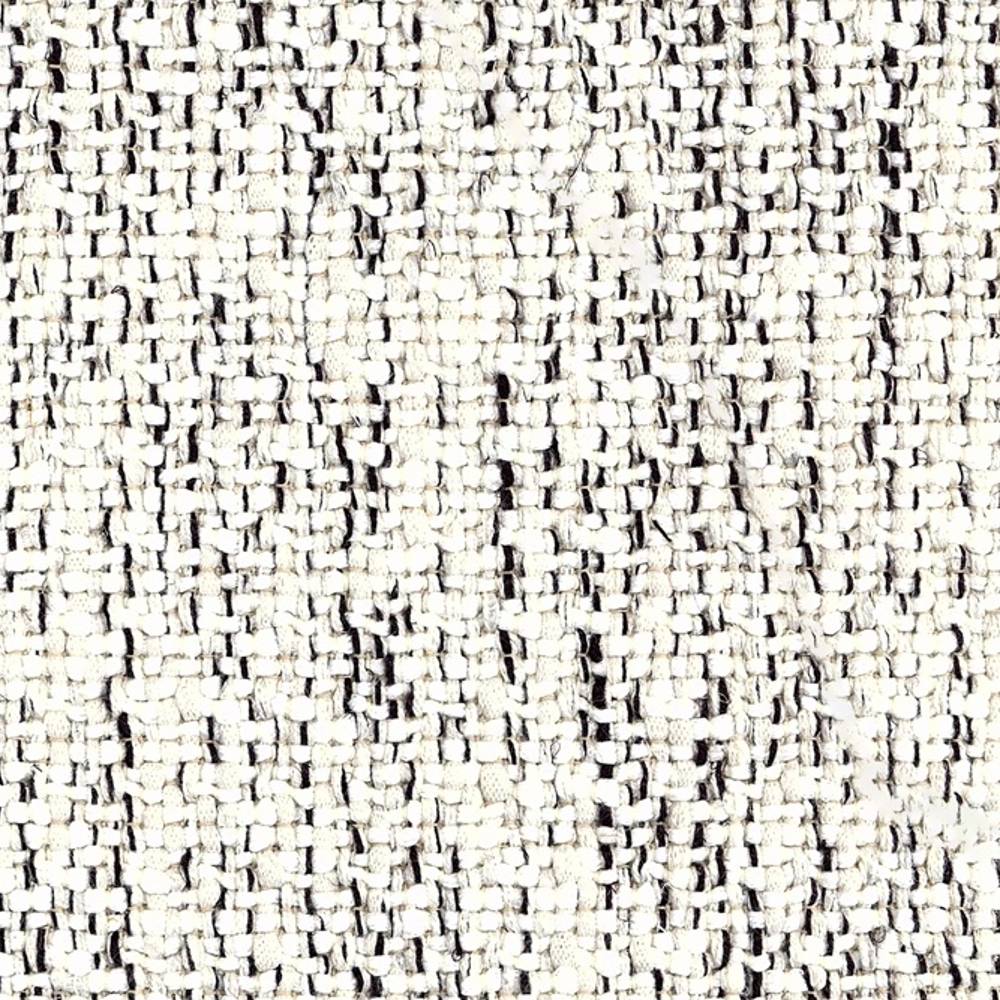 Close-up of cream-beige woven upholstery fabric showing a chunky looped texture with subtle dark slubs; 14.8% linen, 34.5% rayon, 28.6% cotton and 22.1% polyester blend for sofa use.