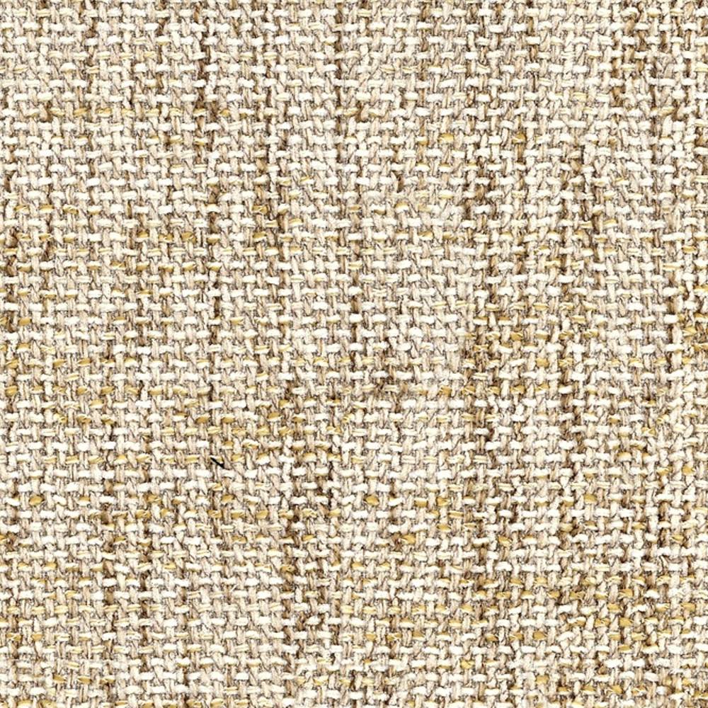 Close-up of beige and cream woven upholstery fabric showing textured basketweave, a 54% rayon / 7% acrylic / 39% triacetate blend for contemporary sofas and office seating.