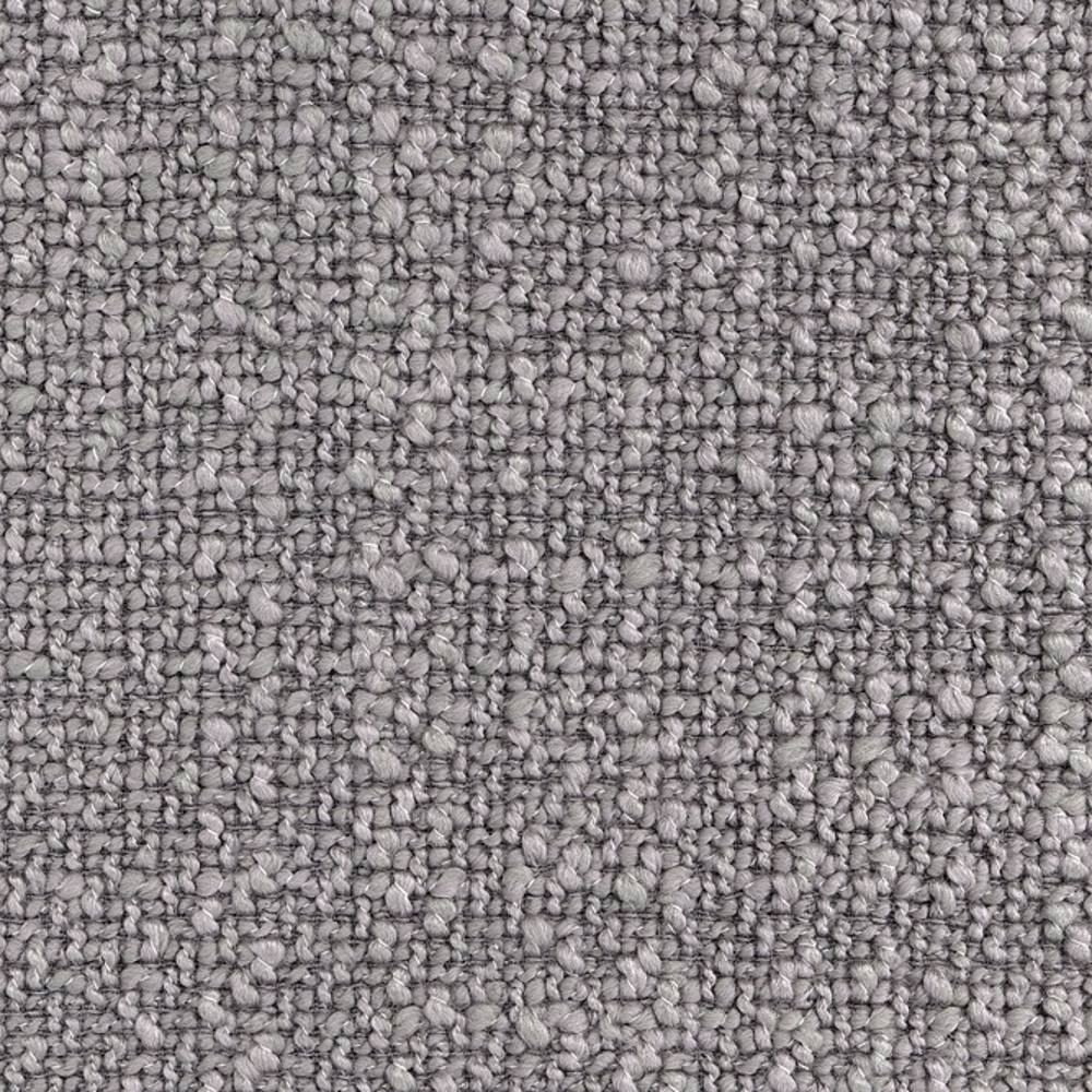 Close-up of neutral cream looped bouclé upholstery fabric with a tight textured weave, 73% rayon and 27% triacetate, suitable for heavy-duty sofa upholstery.
