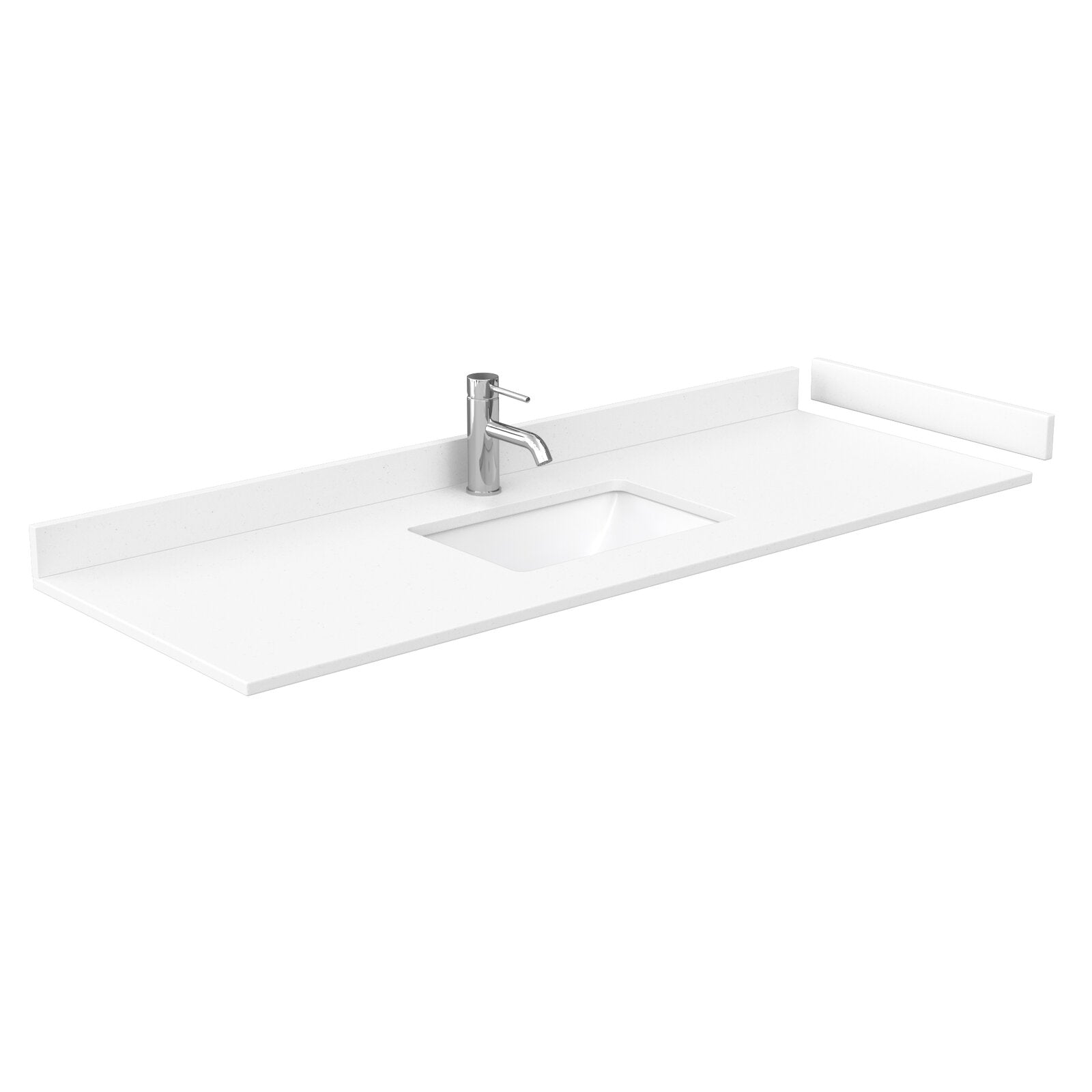 60-inch stone vanity top with integrated rectangular sink, single chrome faucet and low backsplash, designed for a modern single-sink bathroom vanity.