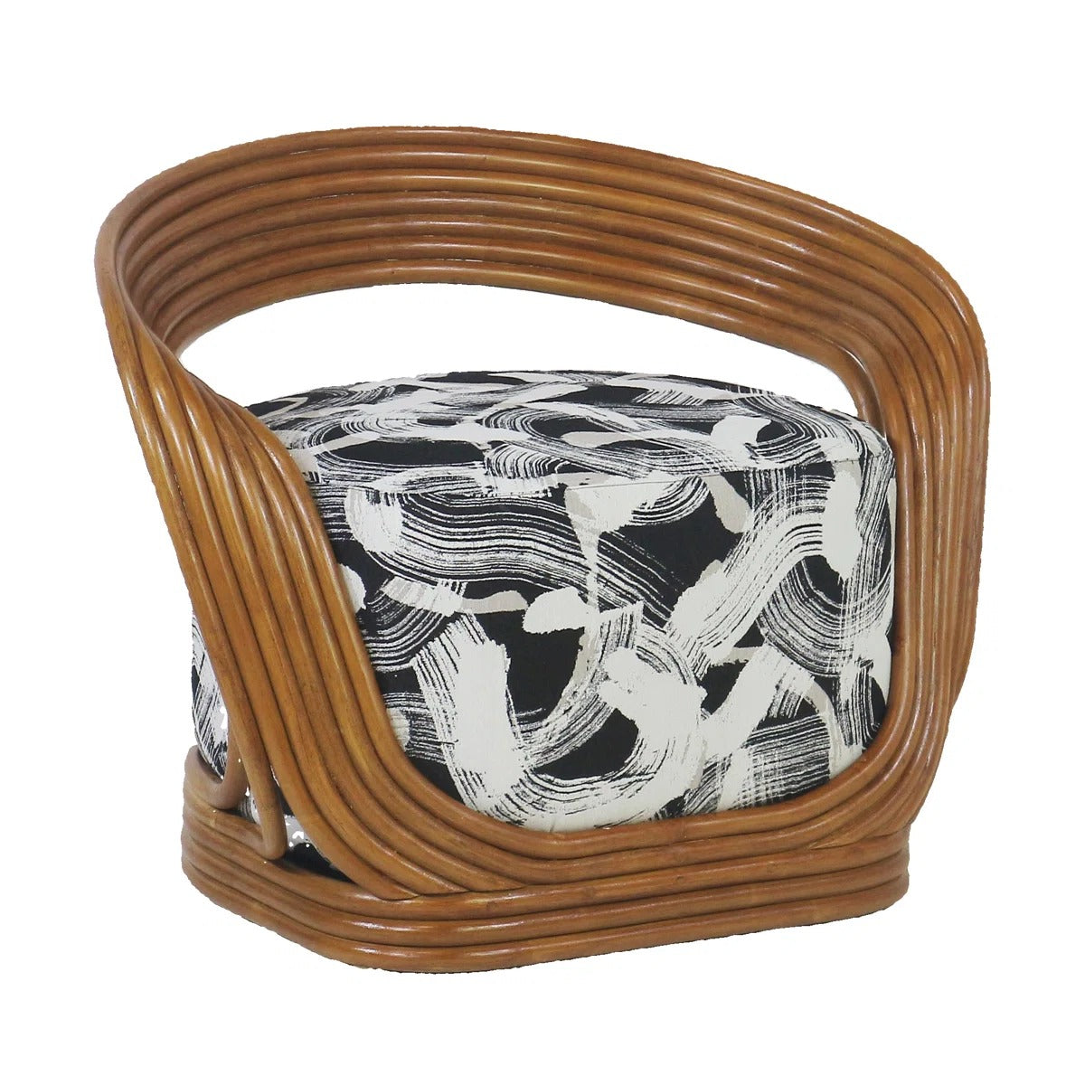 Eva Cane Lounge Chair with Greige Black Woven Upholstery