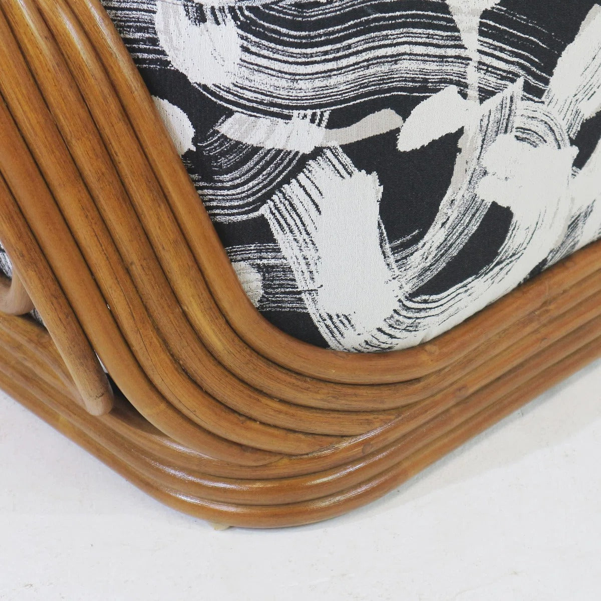 Eva Cane Lounge Chair with Greige Black Woven Upholstery