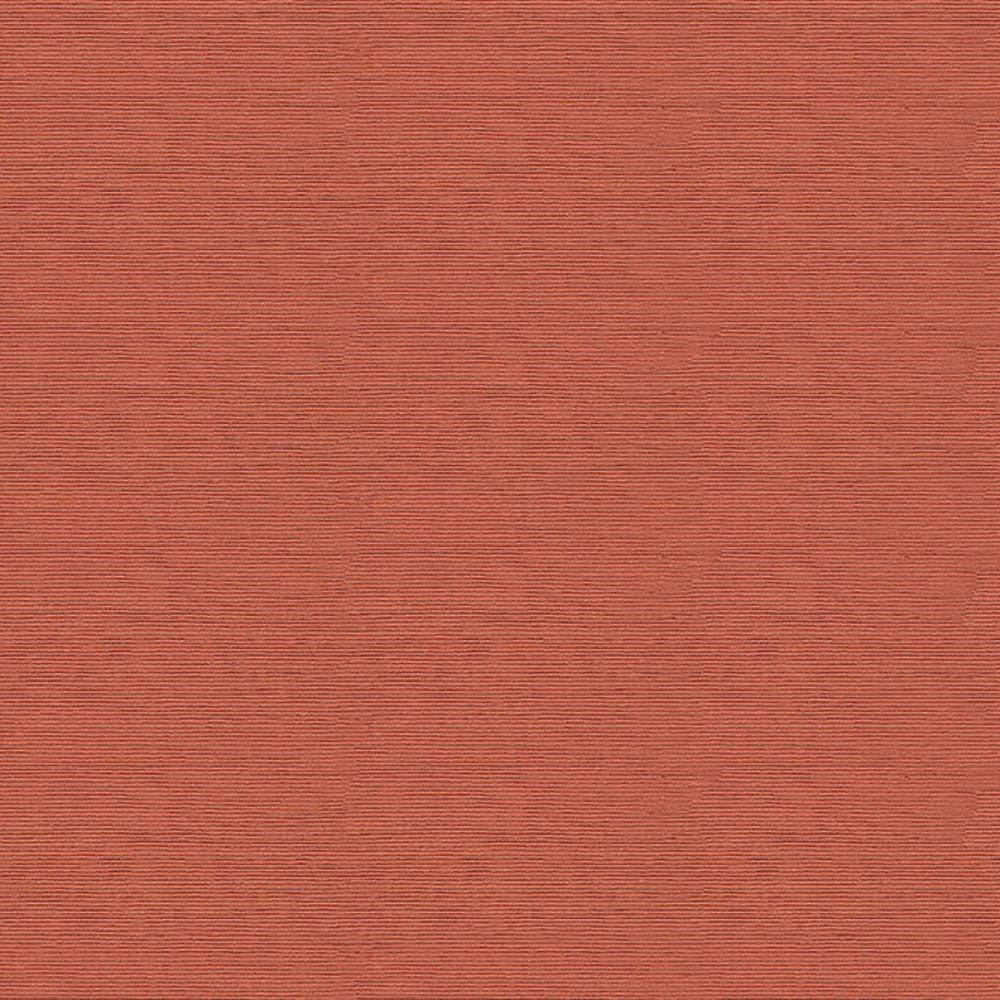 Close-up of 100% polyester upholstery fabric in a terracotta-coral tone showing subtle horizontal ribbed texture, ideal for sofa and indoor neutral-style upholstery applications.