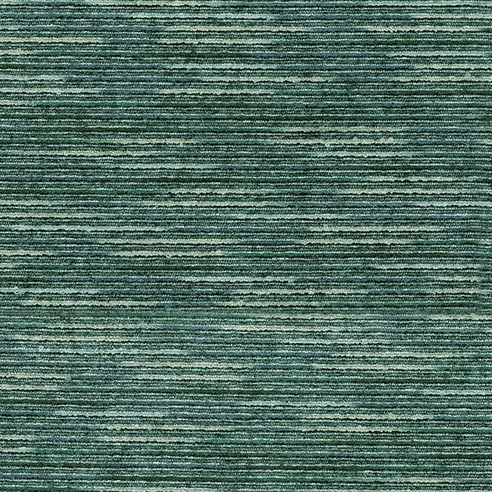 Close-up of a horizontal-striped green viscose-blend upholstery fabric (75% viscose, 1% acrylic, 24% polyester) showing fine tonal stripes and low-profile texture, ideal for contemporary sofa upholstery.