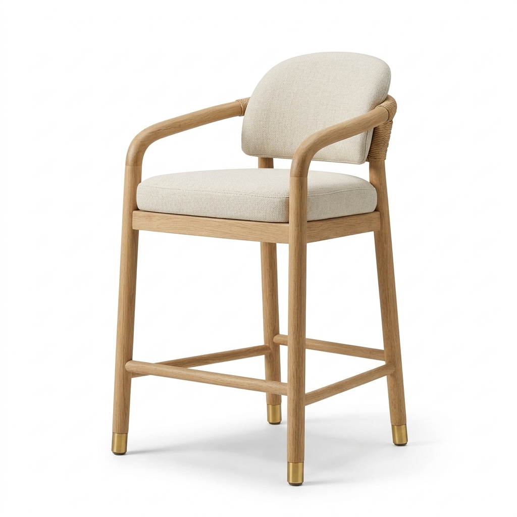 Paros Wooden Rope-Backed & Upholstered Bar & Counter Stool