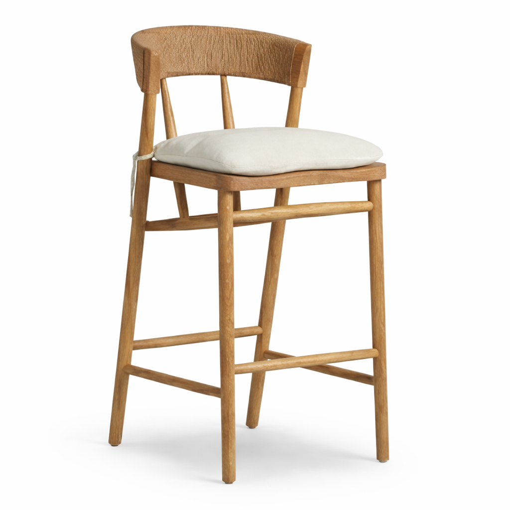 Harmonie Blonde Bar Counter Stool with Cushioned Seat and C-Back in Rope