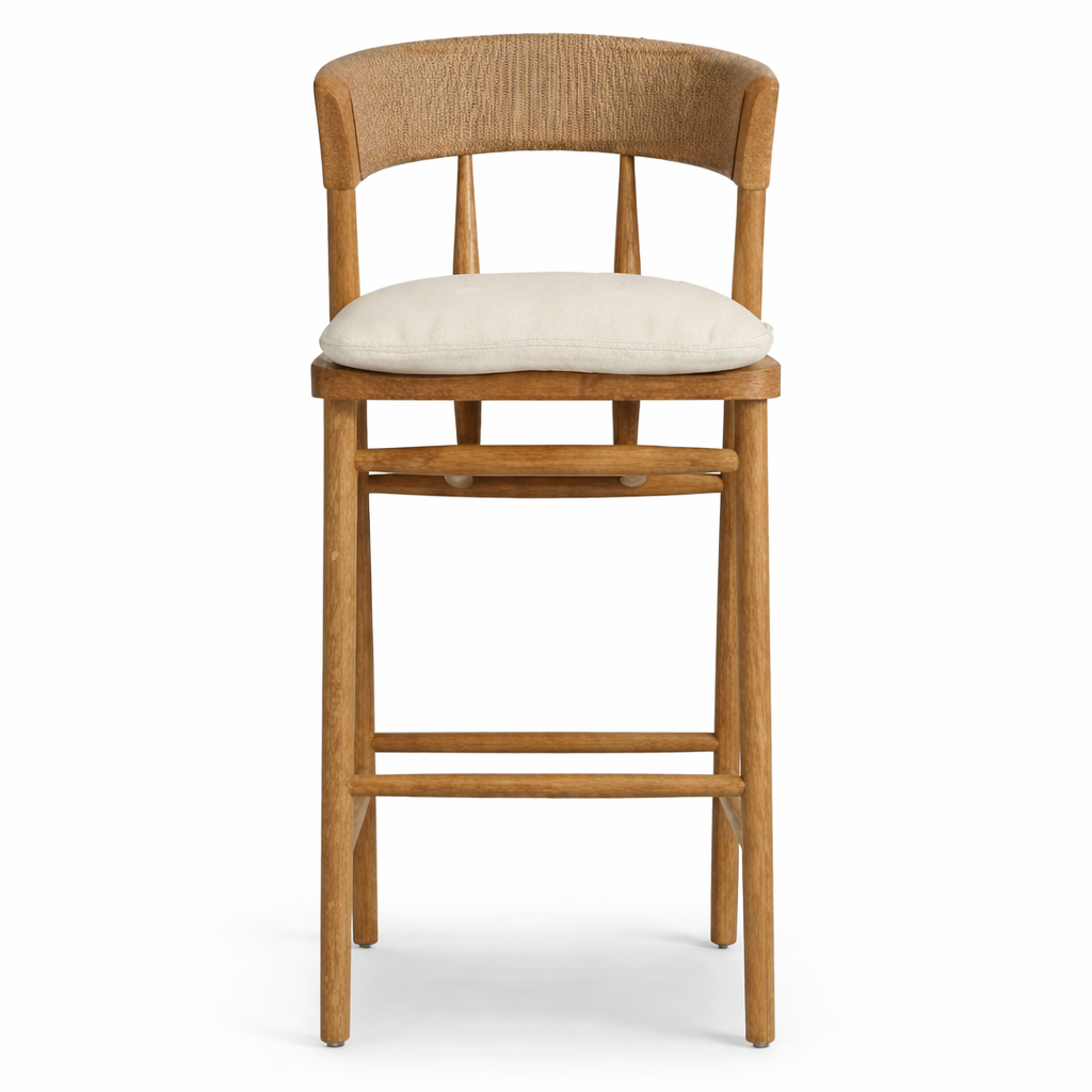Harmonie Blonde Bar Counter Stool with Cushioned Seat and C-Back in Rope
