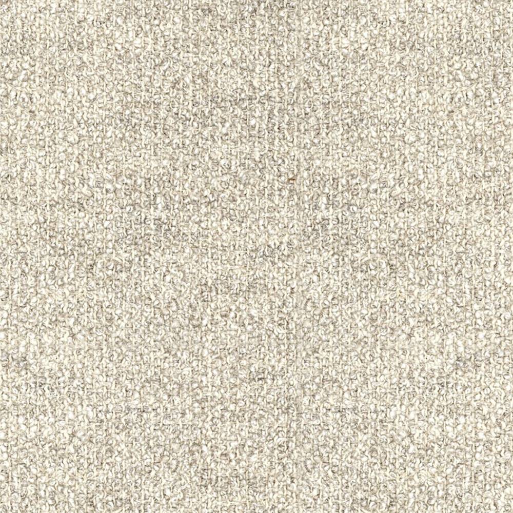 Close-up of neutral beige boucle upholstery fabric showing a dense looped texture; 25% wool, 45% acrylic and 30% triacetate blend, ideal for contemporary sofa upholstery.