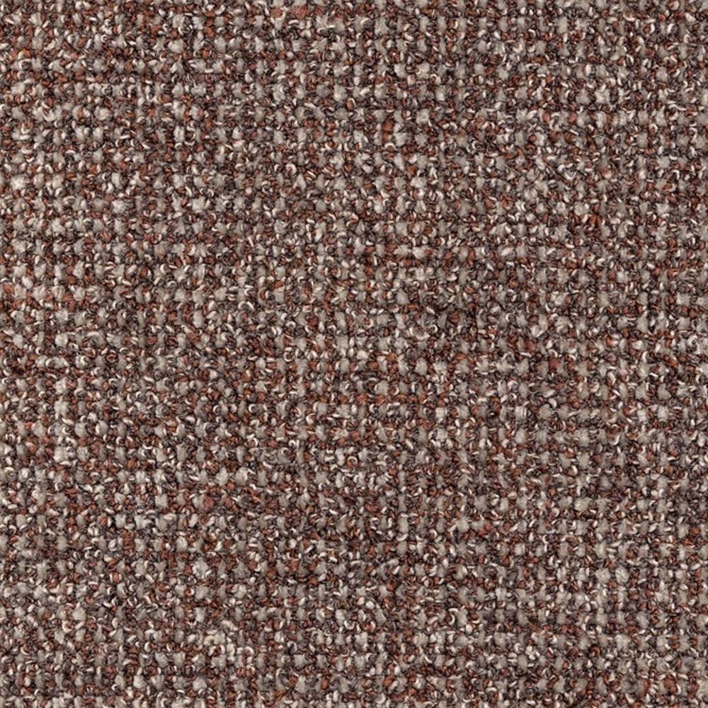 Close-up of boucle-look upholstery fabric in brown, gray and beige tones showing a dense looped texture; 30% wool, 42% acrylic, 28% triacetate for durable, contemporary sofa upholstery.