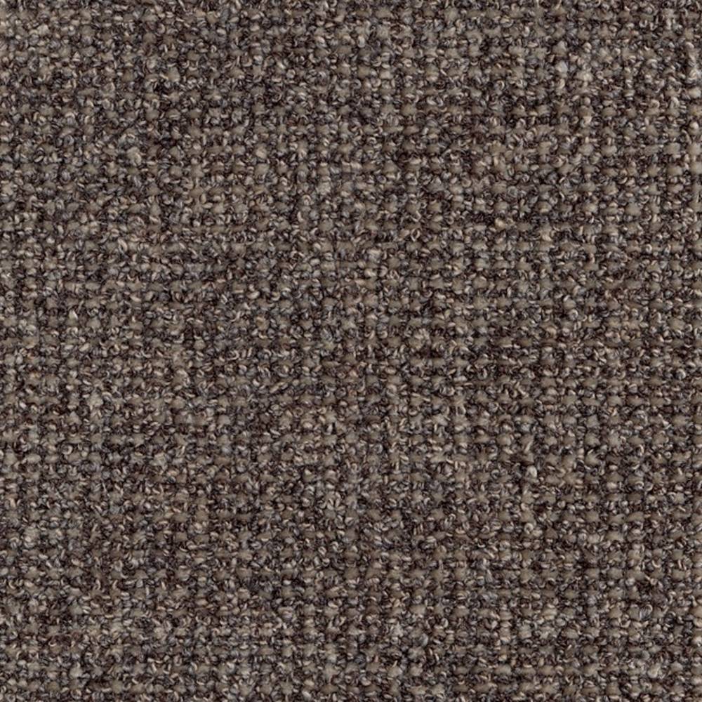 Close-up of brown-taupe boucle-look upholstery fabric showing dense looped texture; 30% wool, 42% acrylic, 28% triacetate blend ideal for contemporary sofa upholstery.