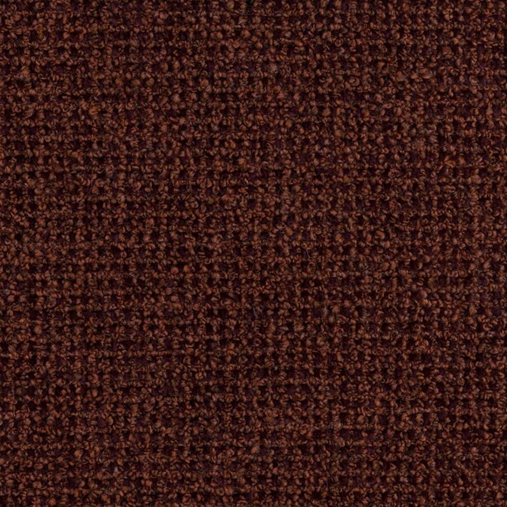 Close-up of deep brown boucle-look upholstery fabric, wool-blend composition (30% wool, 42% acrylic, 28% triacetate) showing dense looped texture ideal for contemporary sofa upholstery.